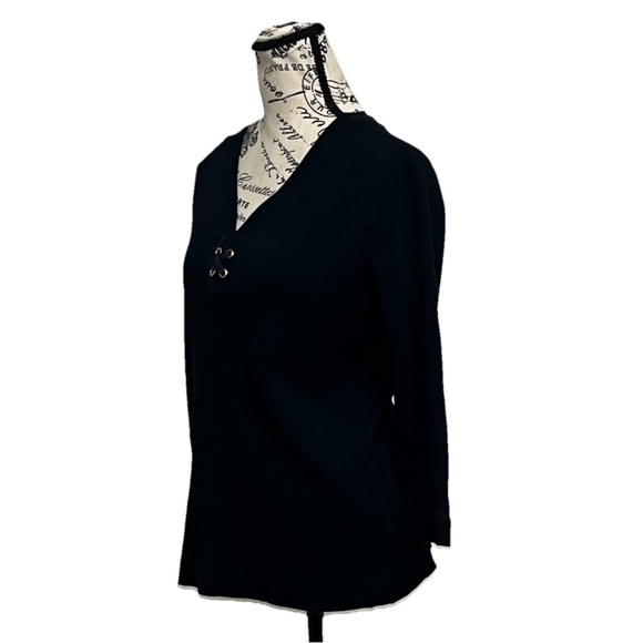 Lauren Ralph Lauren Black Waffle Knit Blouse Goth Grunge Witchy Vampy XL gorpcor - Picture 2 of 9